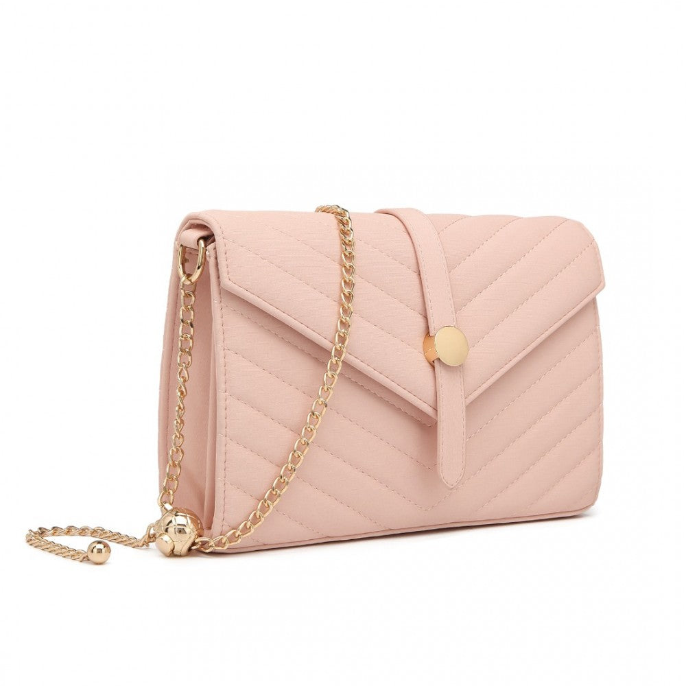 Miss Lulu V-Stitched Flap Leather Chain Bag - Pink