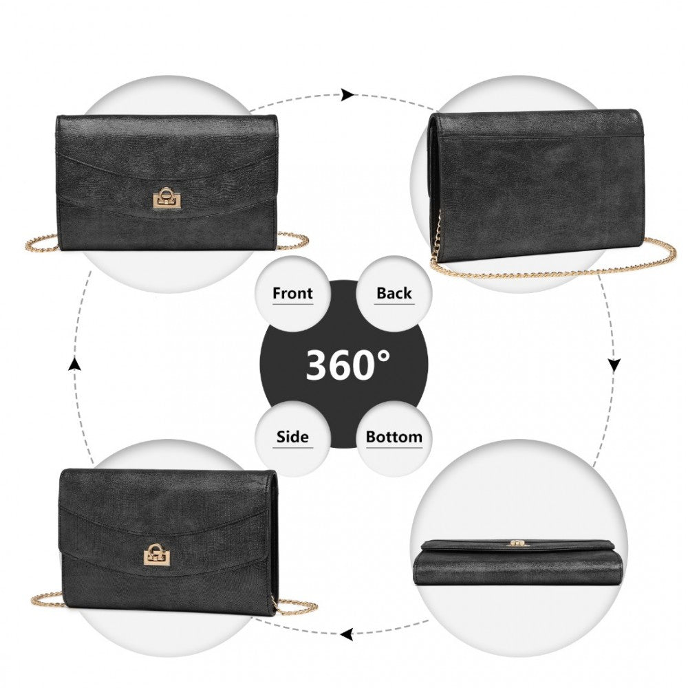 Miss Lulu Elegant Flap Clutch Leather Chain Evening Bag -Black
