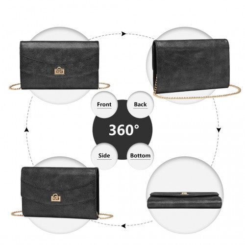 Miss Lulu Elegant Flap Clutch Leather Chain Evening Bag -Black