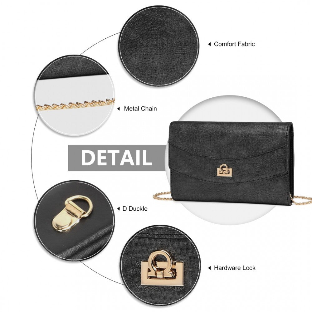 Miss Lulu Elegant Flap Clutch Leather Chain Evening Bag -Black