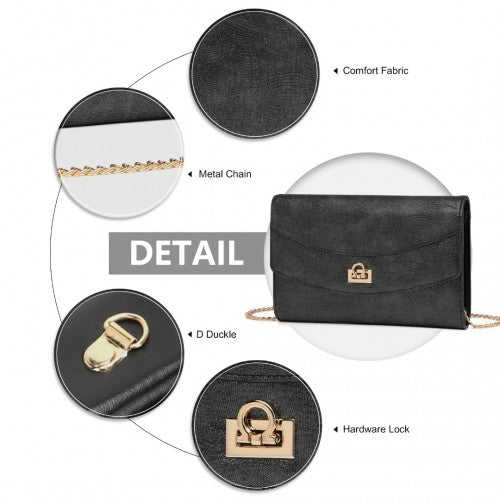 Miss Lulu Elegant Flap Clutch Leather Chain Evening Bag -Black
