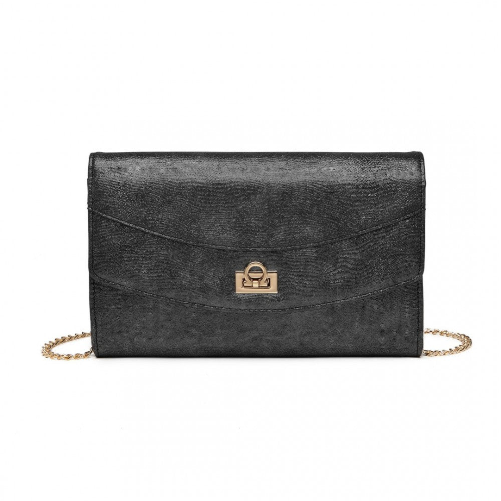Miss Lulu Elegant Flap Clutch Leather Chain Evening Bag -Black