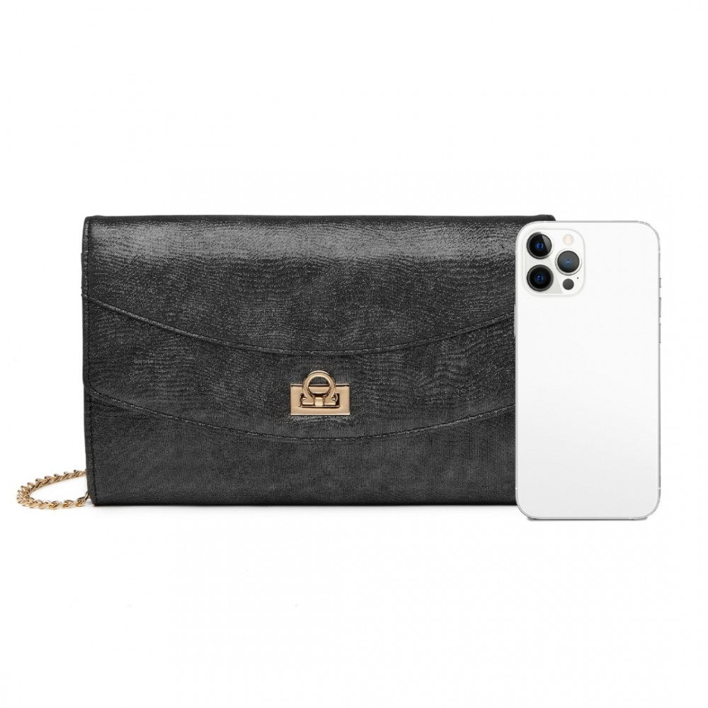 Miss Lulu Elegant Flap Clutch Leather Chain Evening Bag -Black