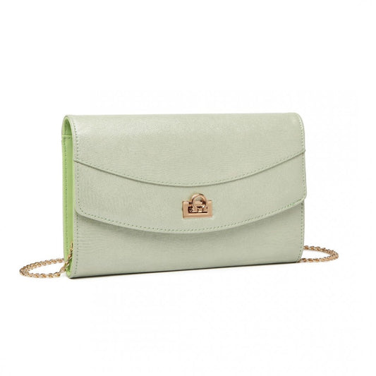 Lulu Elegant Flap Clutch Leather Chain Evening Bag - Green