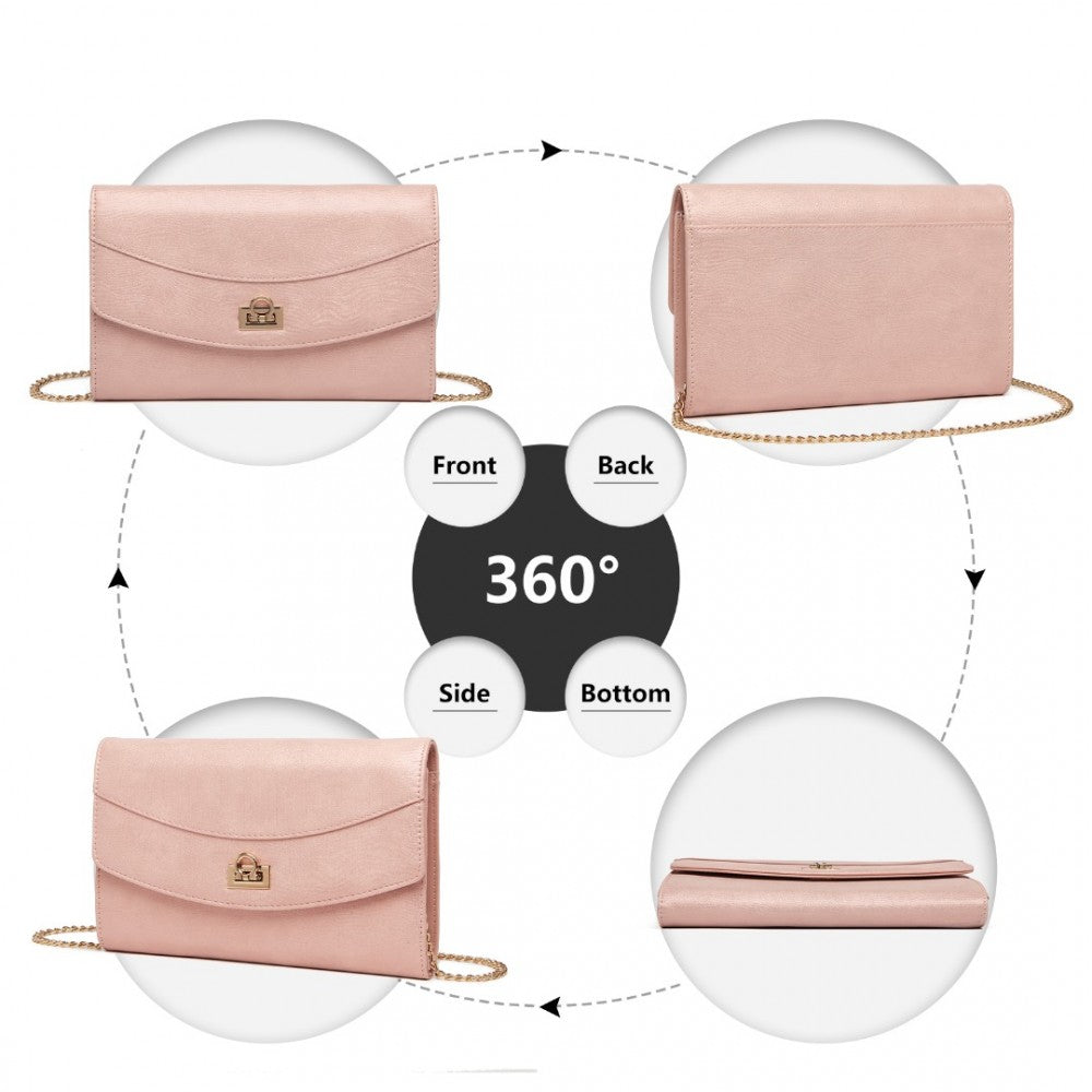 Miss Lulu Elegant Flap Clutch Leather Chain Evening Bag - Pink