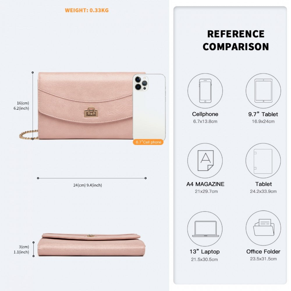 Miss Lulu Elegant Flap Clutch Leather Chain Evening Bag - Pink