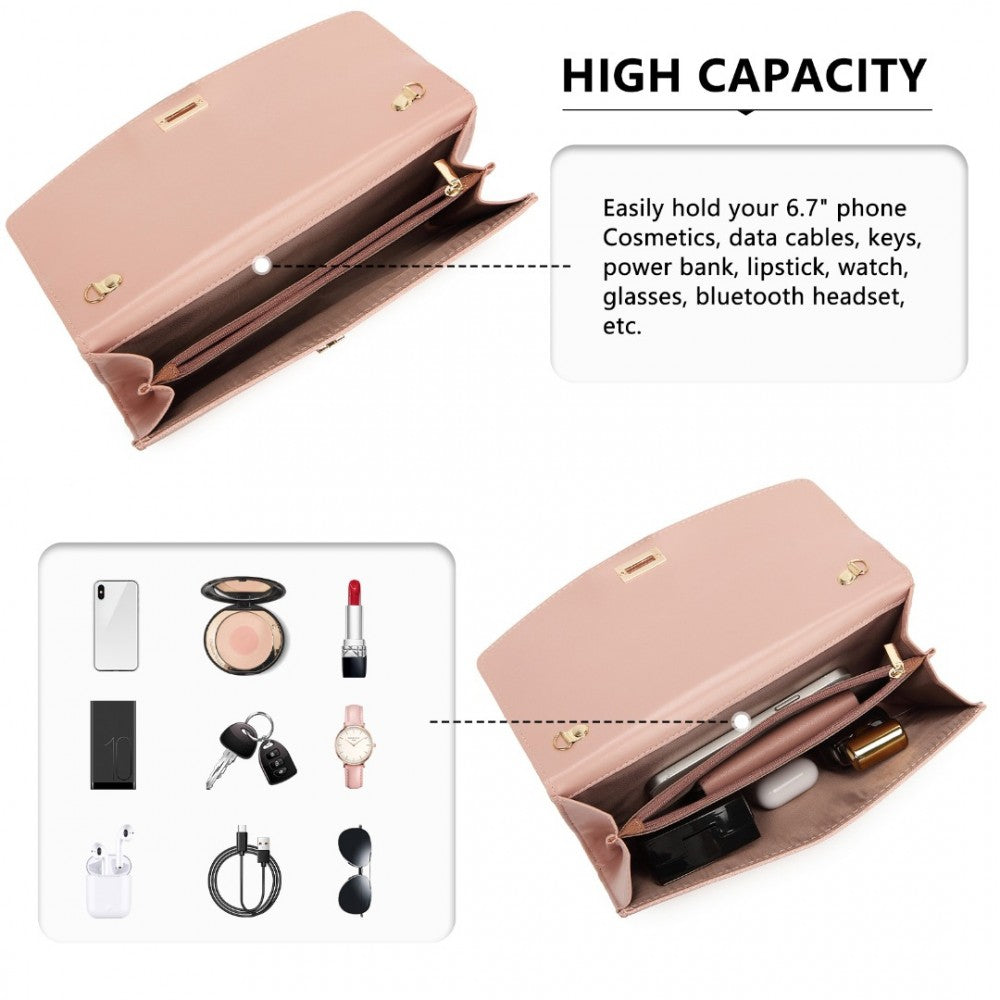Miss Lulu Elegant Flap Clutch Leather Chain Evening Bag - Pink