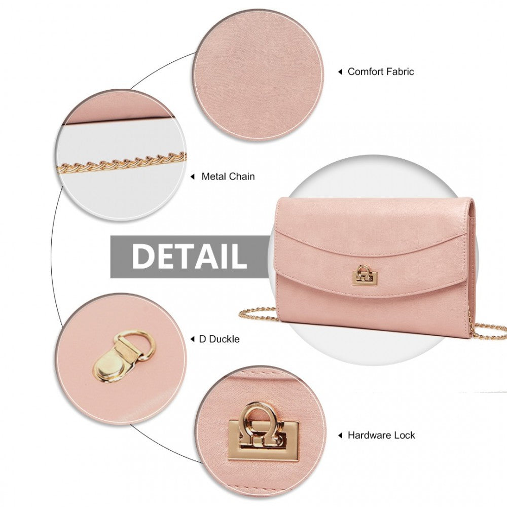 Miss Lulu Elegant Flap Clutch Leather Chain Evening Bag - Pink