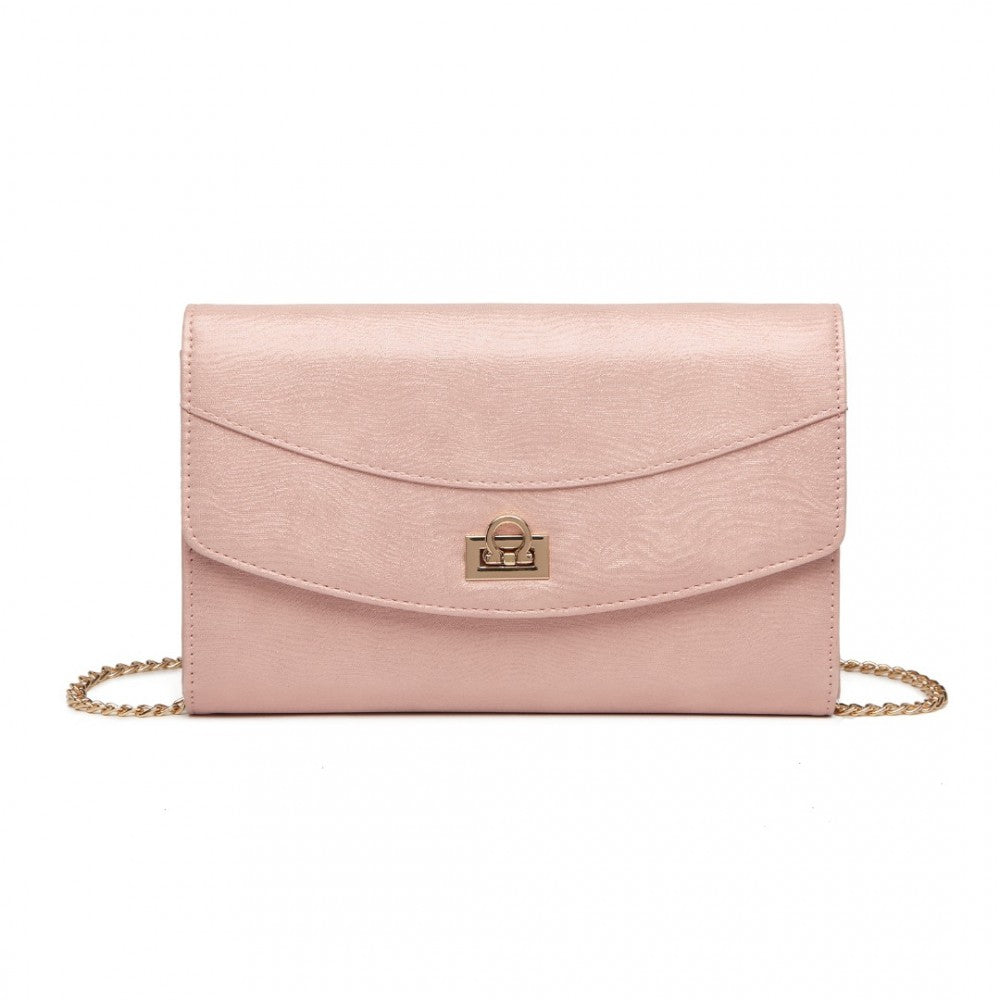 Miss Lulu Elegant Flap Clutch Leather Chain Evening Bag - Pink