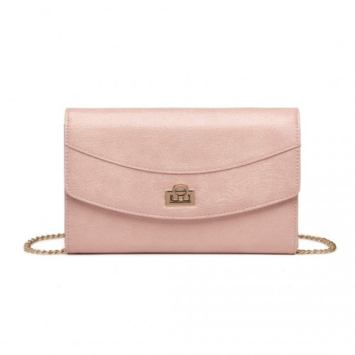 Miss Lulu Elegant Flap Clutch Leather Chain Evening Bag - Pink