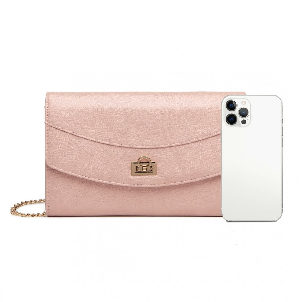 Miss Lulu Elegant Flap Clutch Leather Chain Evening Bag - Pink