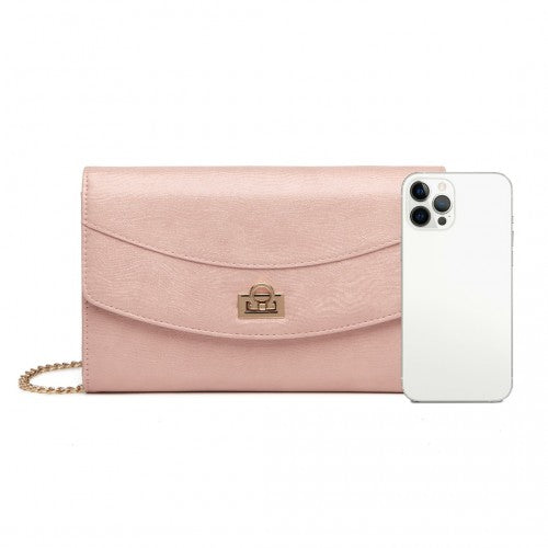 Miss Lulu Elegant Flap Clutch Leather Chain Evening Bag - Pink