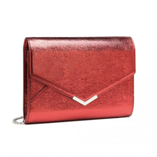 Miss Lulu Glitter Envelope Flap Clutch Evening Bag - Red