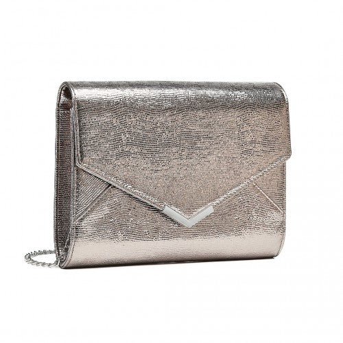 Miss Lulu Glitter Envelope Flap Clutch Evening Bag - Grey