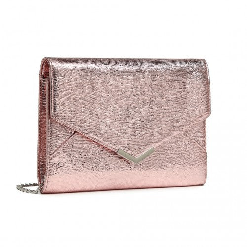 Miss Lulu Glitter Envelope Flap Clutch Evening Bag - Pink