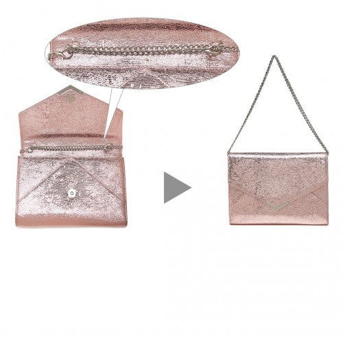 Miss Lulu Glitter Envelope Flap Clutch Evening Bag - Pink