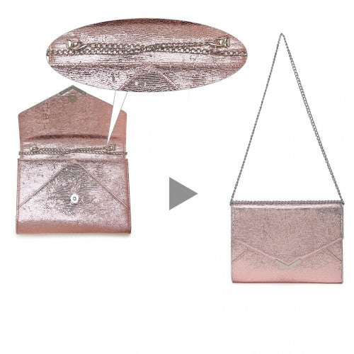 Miss Lulu Glitter Envelope Flap Clutch Evening Bag - Pink