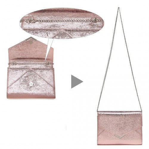 Miss Lulu Glitter Envelope Flap Clutch Evening Bag - Pink