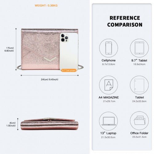 Miss Lulu Glitter Envelope Flap Clutch Evening Bag - Pink