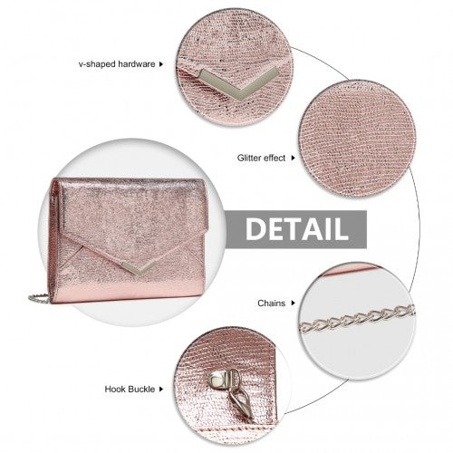 Miss Lulu Glitter Envelope Flap Clutch Evening Bag - Pink