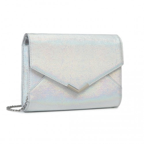 Miss Lulu Glitter Envelope Flap Clutch Evening Bag - Silver