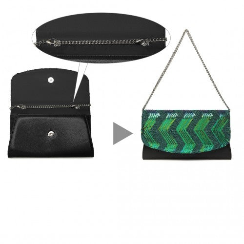 Miss Lulu Gorgeous Sequins Evening Clutch Bag Chain Shoulder Bag - Black And Green
