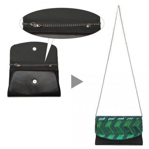Miss Lulu Gorgeous Sequins Evening Clutch Bag Chain Shoulder Bag - Black And Green