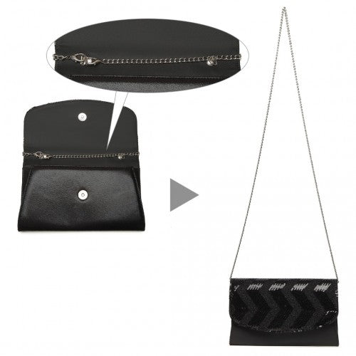 Miss Lulu Gorgeous Sequins Evening Clutch Bag Chain Shoulder Bag - Black