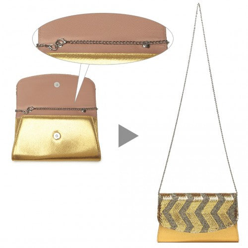 Miss Lulu Gorgeous Sequins Evening Clutch Bag Chain Shoulder Bag - Gold