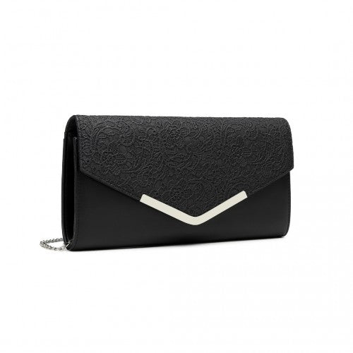Miss Lulu Lace Envelope Flap Clutch Evening Bag - Black
