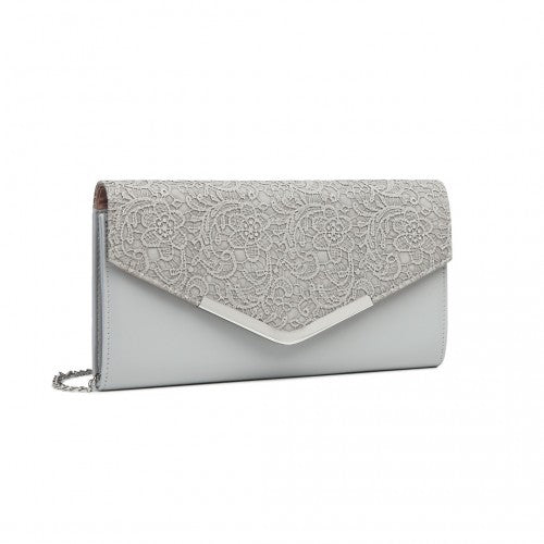 Miss Lulu Lace Envelope Flap Clutch Evening Bag - Grey