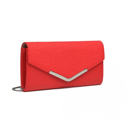 Miss Lulu Lace Envelope Flap Clutch Evening Bag - Red