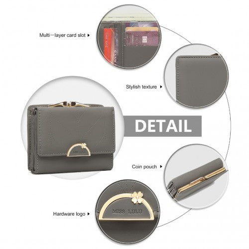 Miss Lulu PU Leather Half-Circle Petal Clasp Wallet - Grey