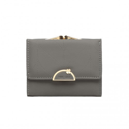 Miss Lulu PU Leather Half-Circle Petal Clasp Wallet - Grey