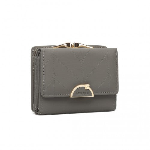 Miss Lulu PU Leather Half-Circle Petal Clasp Wallet - Grey