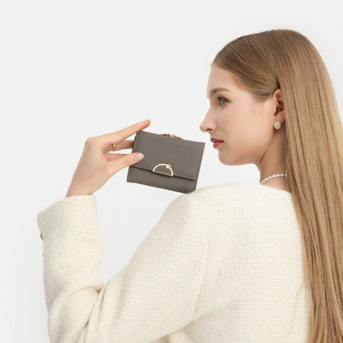 Miss Lulu PU Leather Half-Circle Petal Clasp Wallet - Grey