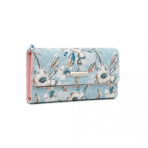 Miss Lulu Ladies' Flower Printed PU Leather Long Purse - Blue