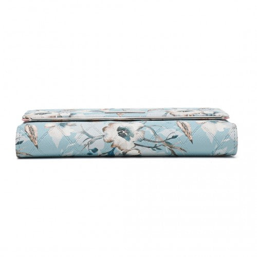 Miss Lulu Ladies' Flower Printed PU Leather Long Purse - Blue