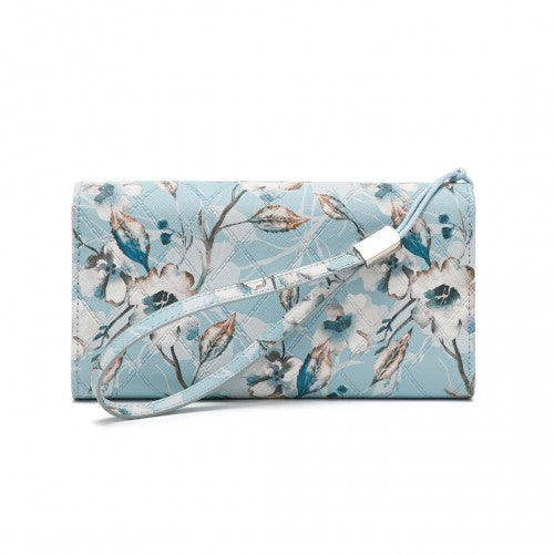 Miss Lulu Ladies' Flower Printed PU Leather Long Purse - Blue