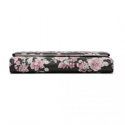 Miss Lulu Ladies' Flower Printed PU Leather Long Purse - Black