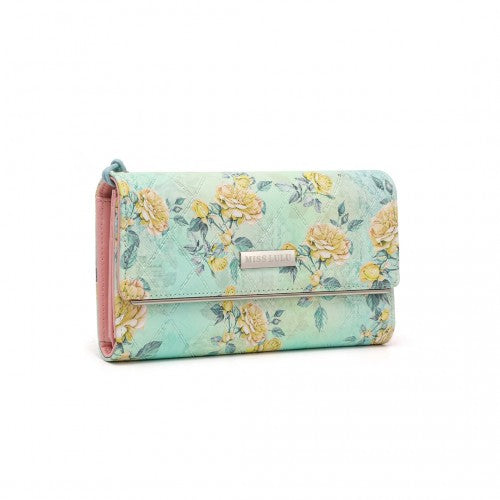 Miss Lulu Ladies' Flower Printed PU Leather Long Purse - Green