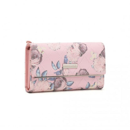 Miss Lulu Ladies' Flower Printed PU Leather Long Purse - Pink