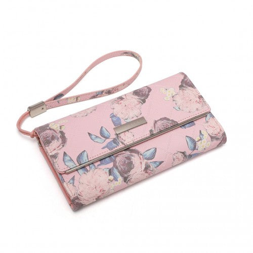 Miss Lulu Ladies' Flower Printed PU Leather Long Purse - Pink