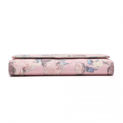 Miss Lulu Ladies' Flower Printed PU Leather Long Purse - Pink