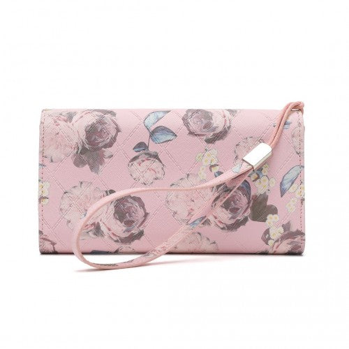 Miss Lulu Ladies' Flower Printed PU Leather Long Purse - Pink