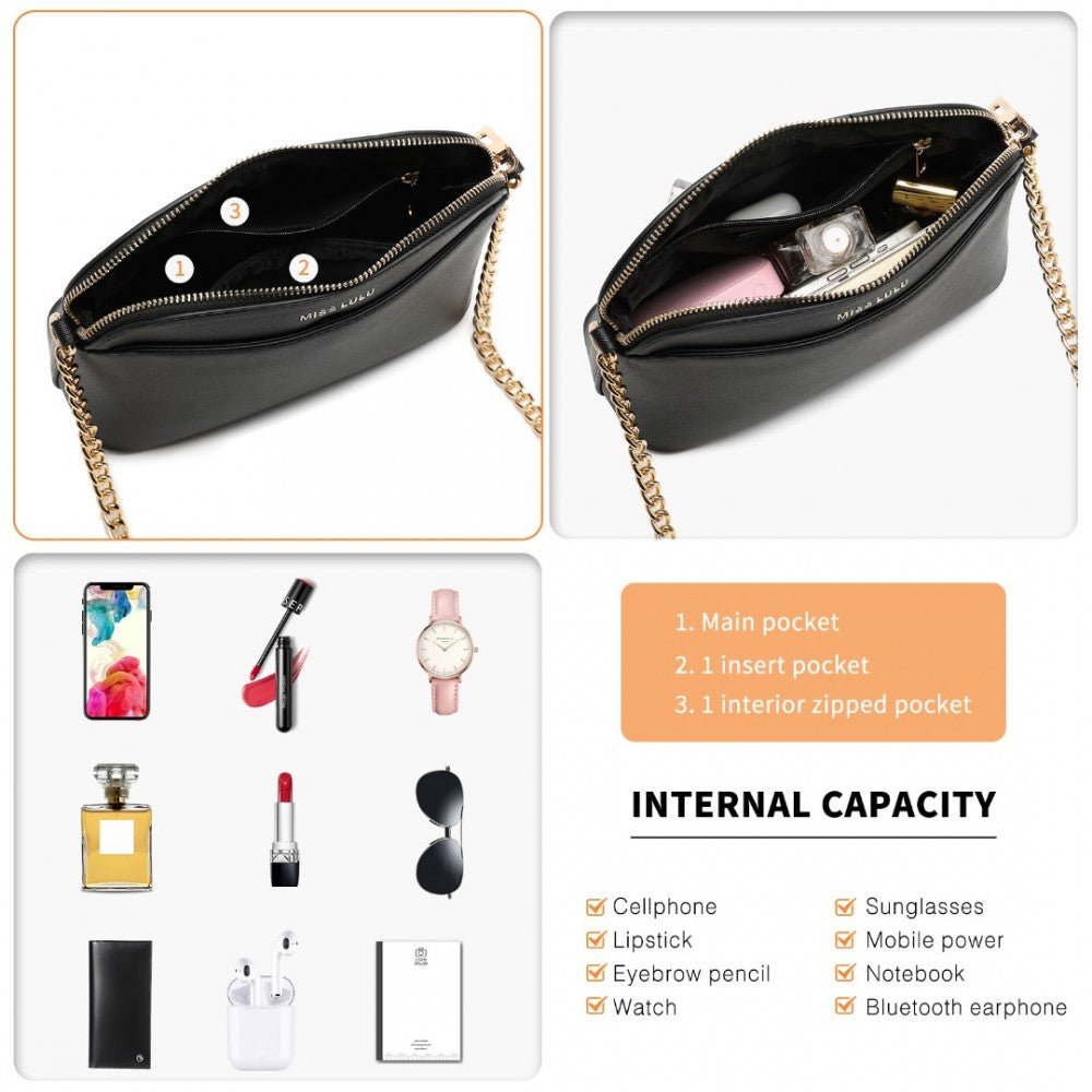 Miss Lulu Cross-Body Sleek Handbag - Black