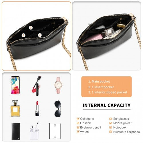 Miss Lulu Cross-Body Sleek Handbag - Black