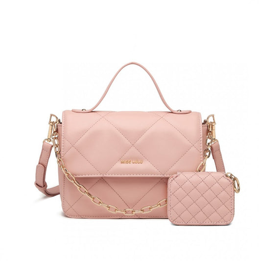 Miss Lulu Diamond Quilted Leather Chain Shoulder Bag - Pink