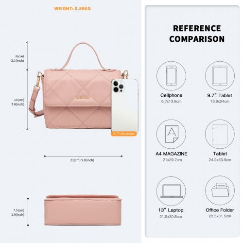 Miss Lulu Diamond Quilted Leather Chain Shoulder Bag - Pink