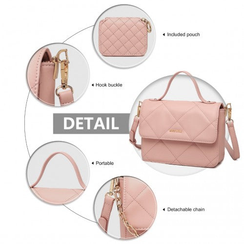 Miss Lulu Diamond Quilted Leather Chain Shoulder Bag - Pink